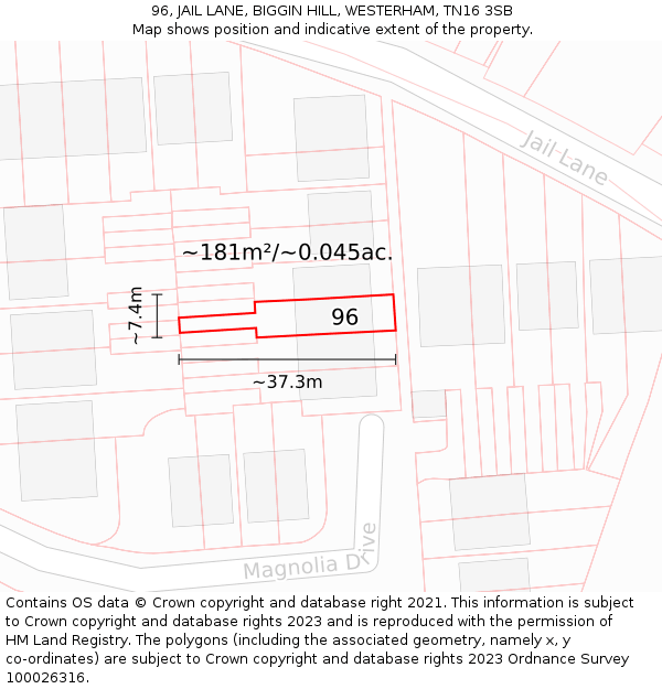 96, JAIL LANE, BIGGIN HILL, WESTERHAM, TN16 3SB: Plot and title map