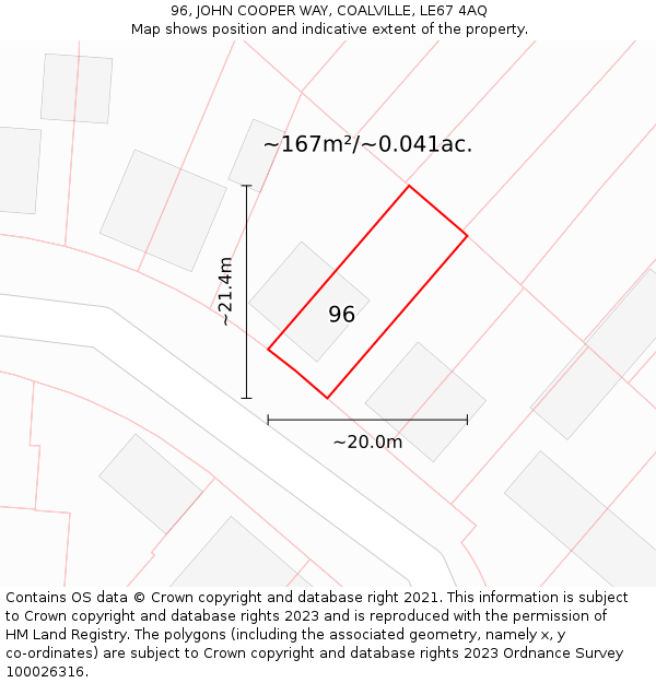 96, JOHN COOPER WAY, COALVILLE, LE67 4AQ: Plot and title map