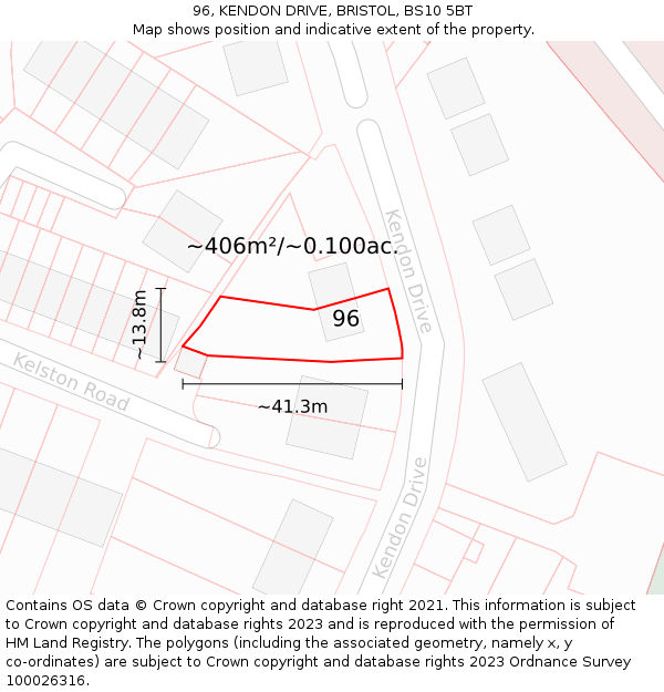 96, KENDON DRIVE, BRISTOL, BS10 5BT: Plot and title map