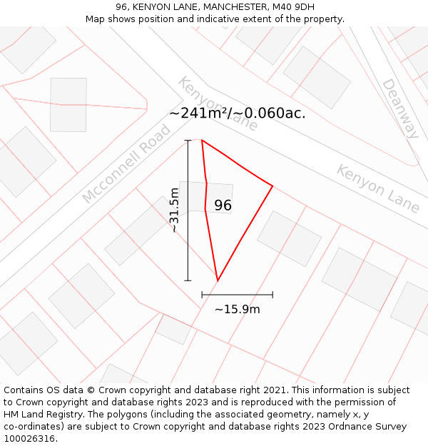 96, KENYON LANE, MANCHESTER, M40 9DH: Plot and title map