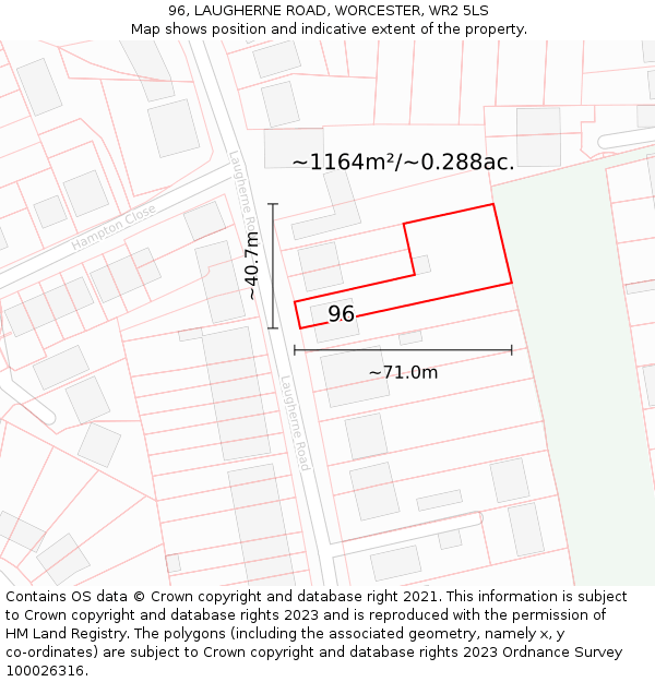 96, LAUGHERNE ROAD, WORCESTER, WR2 5LS: Plot and title map