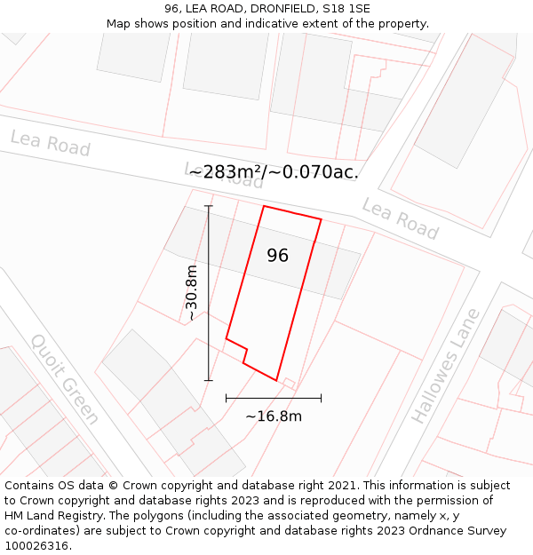 96, LEA ROAD, DRONFIELD, S18 1SE: Plot and title map