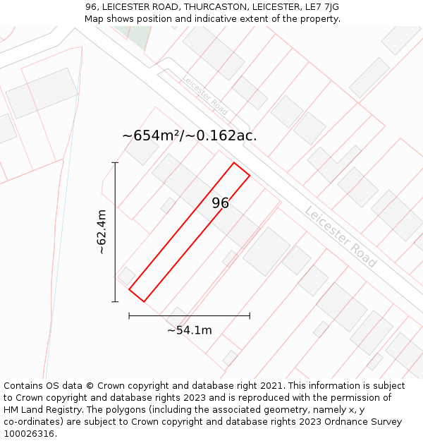 96, LEICESTER ROAD, THURCASTON, LEICESTER, LE7 7JG: Plot and title map