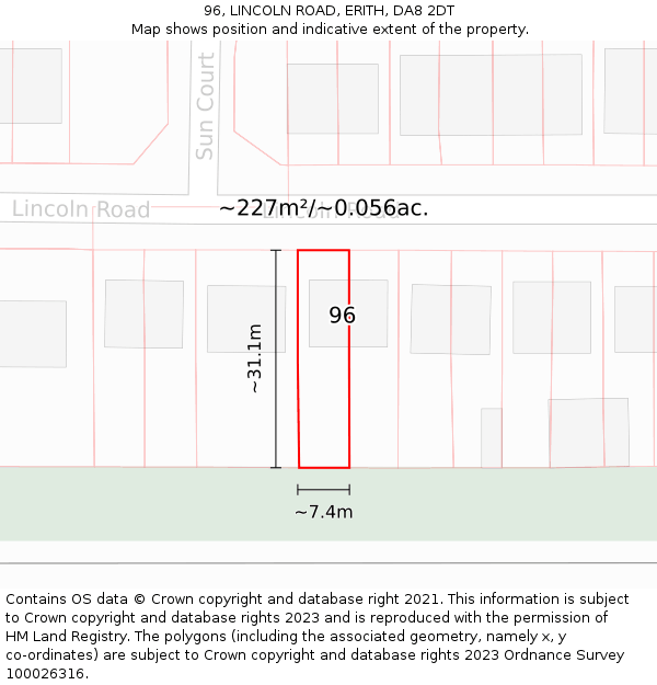 96, LINCOLN ROAD, ERITH, DA8 2DT: Plot and title map