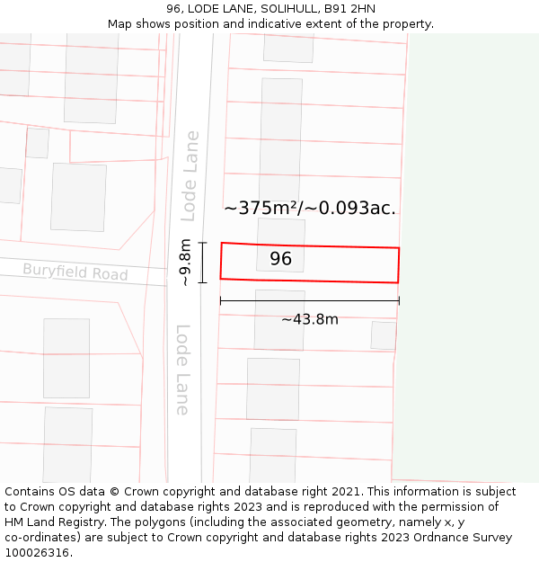 96, LODE LANE, SOLIHULL, B91 2HN: Plot and title map