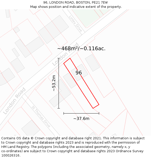 96, LONDON ROAD, BOSTON, PE21 7EW: Plot and title map