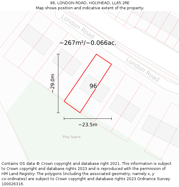 96, LONDON ROAD, HOLYHEAD, LL65 2RE: Plot and title map