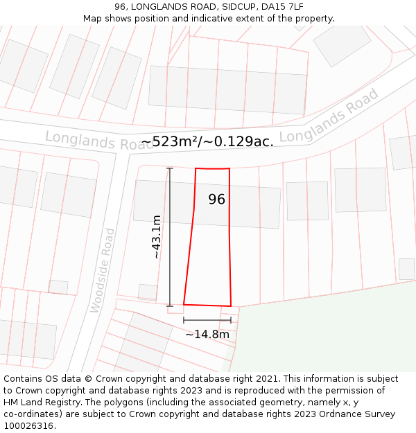 96, LONGLANDS ROAD, SIDCUP, DA15 7LF: Plot and title map