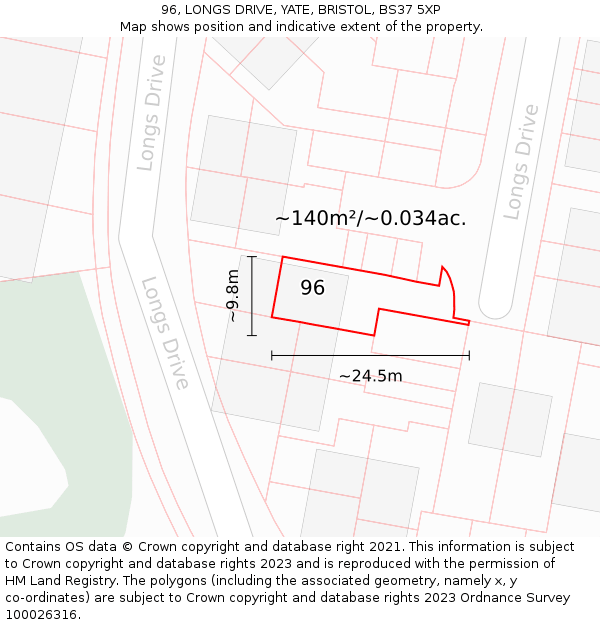 96, LONGS DRIVE, YATE, BRISTOL, BS37 5XP: Plot and title map