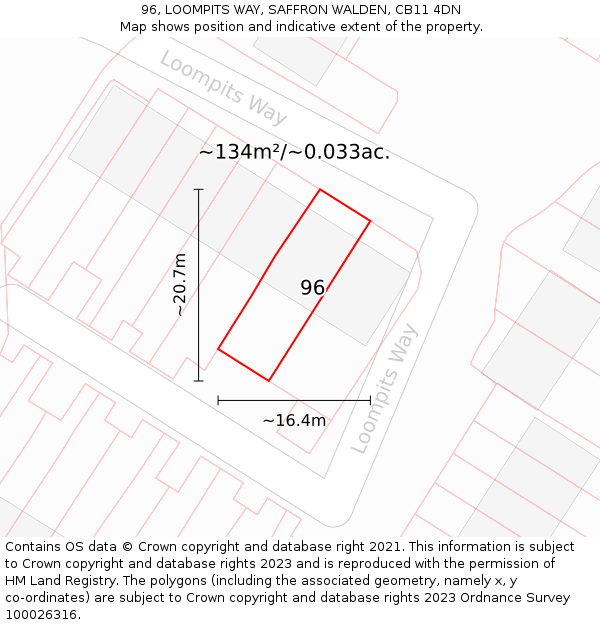 96, LOOMPITS WAY, SAFFRON WALDEN, CB11 4DN: Plot and title map
