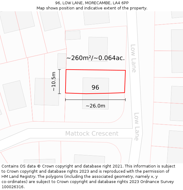 96, LOW LANE, MORECAMBE, LA4 6PP: Plot and title map