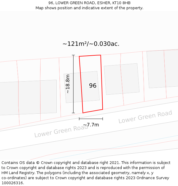 96, LOWER GREEN ROAD, ESHER, KT10 8HB: Plot and title map