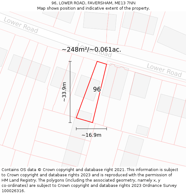 96, LOWER ROAD, FAVERSHAM, ME13 7NN: Plot and title map