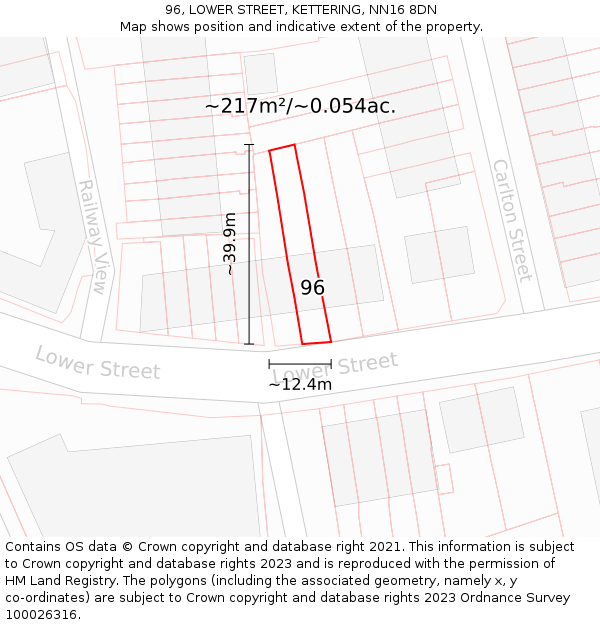 96, LOWER STREET, KETTERING, NN16 8DN: Plot and title map