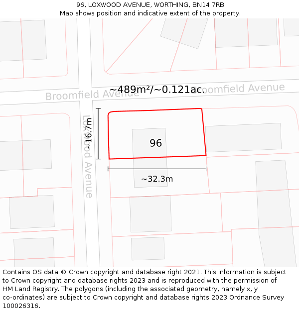 96, LOXWOOD AVENUE, WORTHING, BN14 7RB: Plot and title map