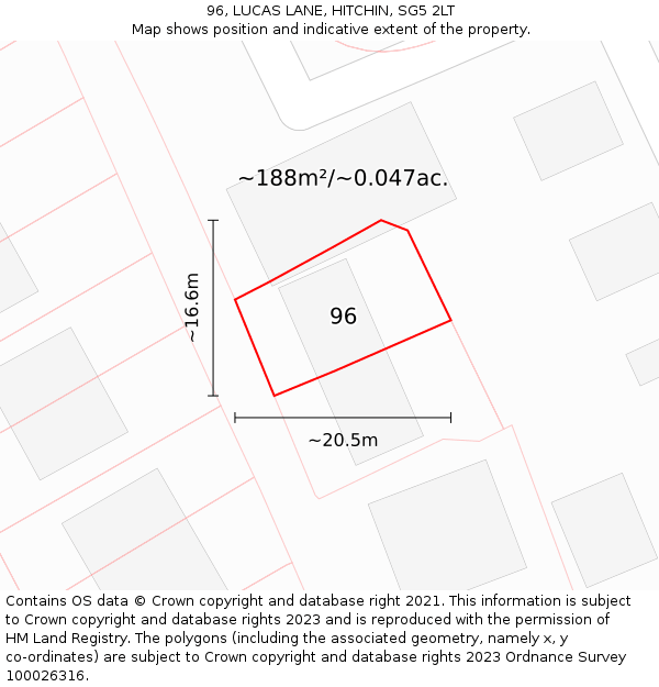 96, LUCAS LANE, HITCHIN, SG5 2LT: Plot and title map