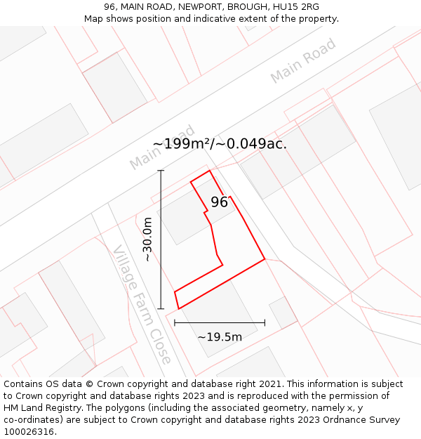 96, MAIN ROAD, NEWPORT, BROUGH, HU15 2RG: Plot and title map