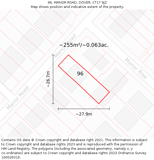96, MANOR ROAD, DOVER, CT17 9JZ: Plot and title map