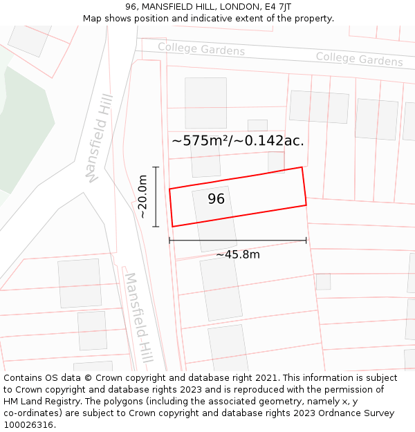 96, MANSFIELD HILL, LONDON, E4 7JT: Plot and title map