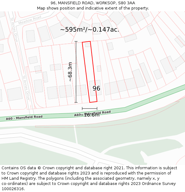 96, MANSFIELD ROAD, WORKSOP, S80 3AA: Plot and title map