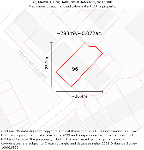 96, MARSHALL SQUARE, SOUTHAMPTON, SO15 2PB: Plot and title map