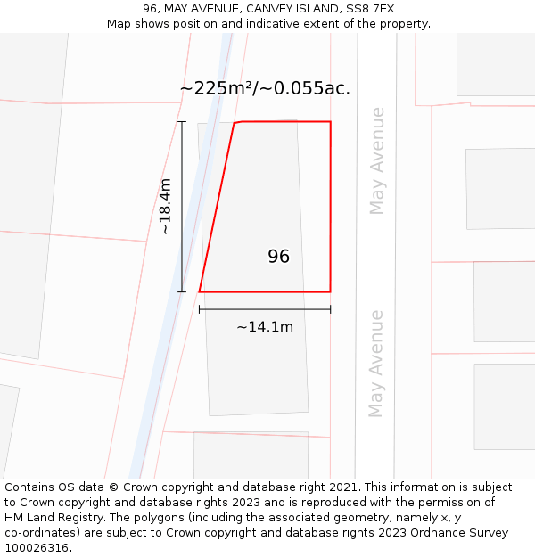 96, MAY AVENUE, CANVEY ISLAND, SS8 7EX: Plot and title map