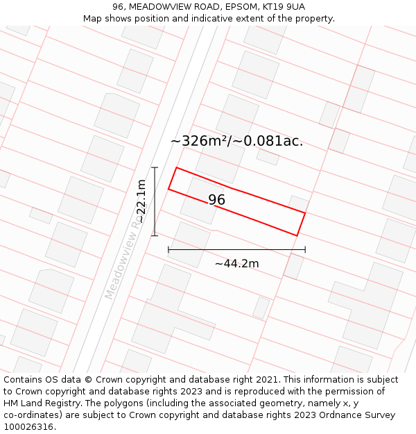 96, MEADOWVIEW ROAD, EPSOM, KT19 9UA: Plot and title map