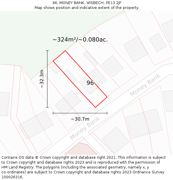 96, MONEY BANK, WISBECH, PE13 2JF: Plot and title map