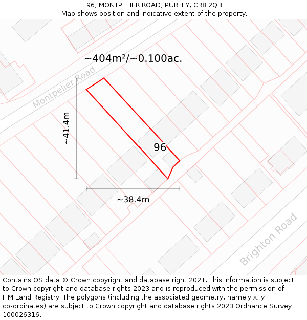 96, MONTPELIER ROAD, PURLEY, CR8 2QB: Plot and title map