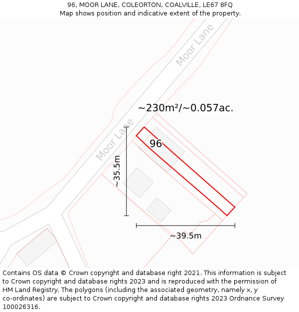 96, MOOR LANE, COLEORTON, COALVILLE, LE67 8FQ: Plot and title map
