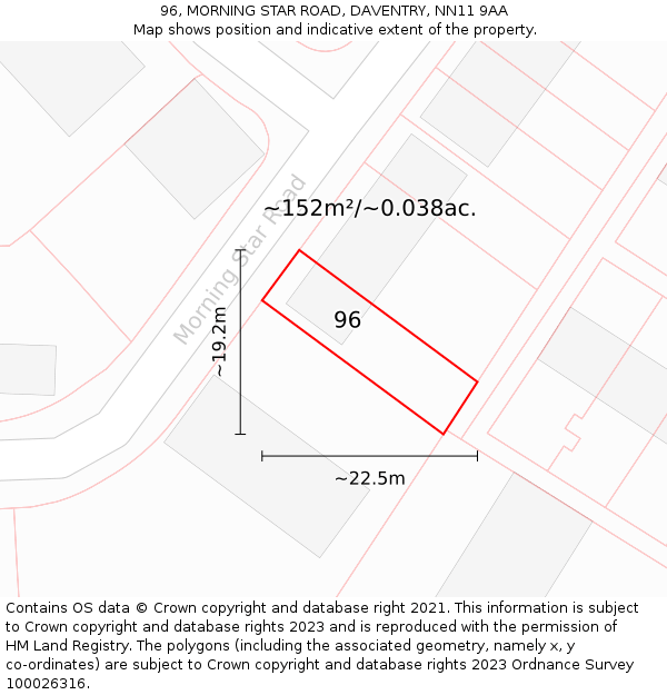 96, MORNING STAR ROAD, DAVENTRY, NN11 9AA: Plot and title map