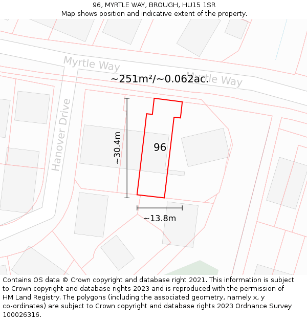96, MYRTLE WAY, BROUGH, HU15 1SR: Plot and title map