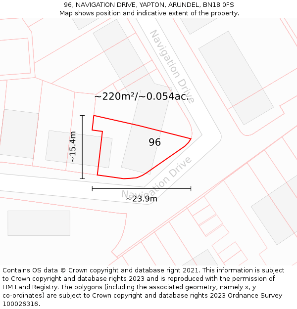 96, NAVIGATION DRIVE, YAPTON, ARUNDEL, BN18 0FS: Plot and title map