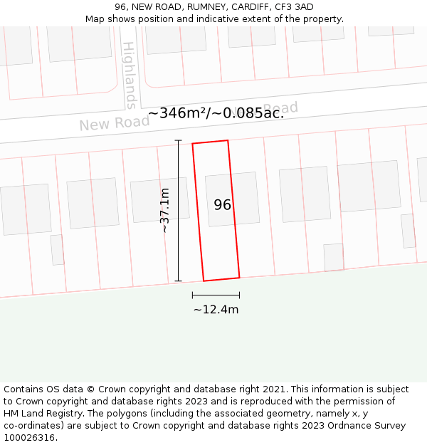 96, NEW ROAD, RUMNEY, CARDIFF, CF3 3AD: Plot and title map