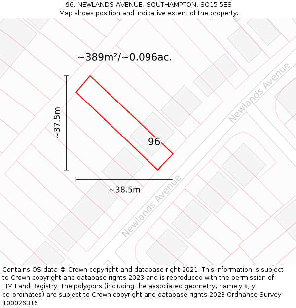 96, NEWLANDS AVENUE, SOUTHAMPTON, SO15 5ES: Plot and title map
