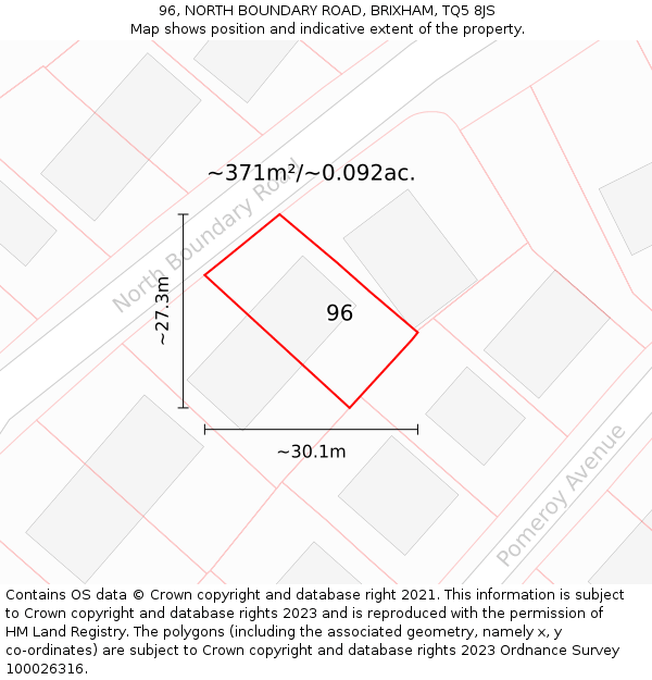 96, NORTH BOUNDARY ROAD, BRIXHAM, TQ5 8JS: Plot and title map