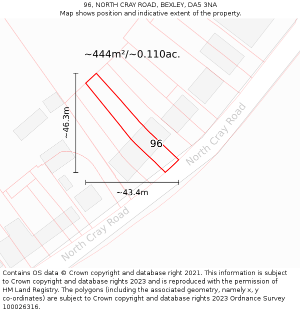 96, NORTH CRAY ROAD, BEXLEY, DA5 3NA: Plot and title map