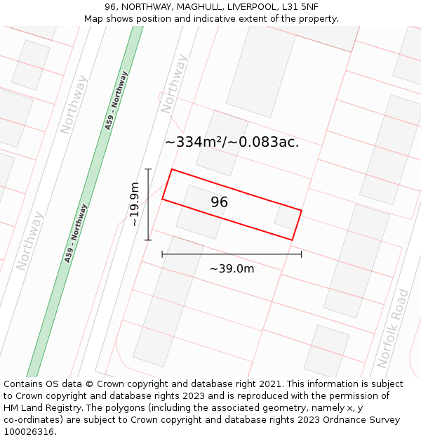96, NORTHWAY, MAGHULL, LIVERPOOL, L31 5NF: Plot and title map