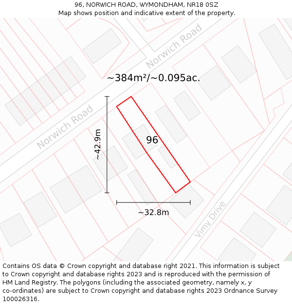 96, NORWICH ROAD, WYMONDHAM, NR18 0SZ: Plot and title map
