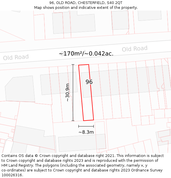 96, OLD ROAD, CHESTERFIELD, S40 2QT: Plot and title map
