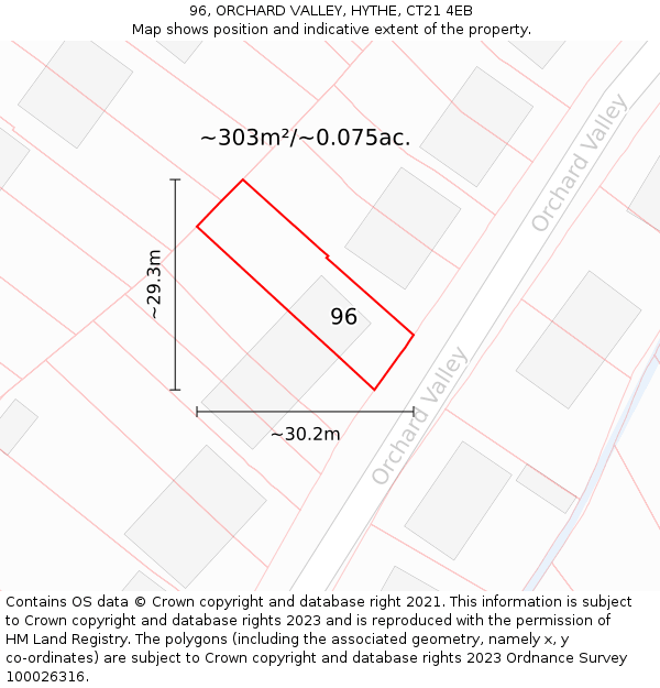 96, ORCHARD VALLEY, HYTHE, CT21 4EB: Plot and title map