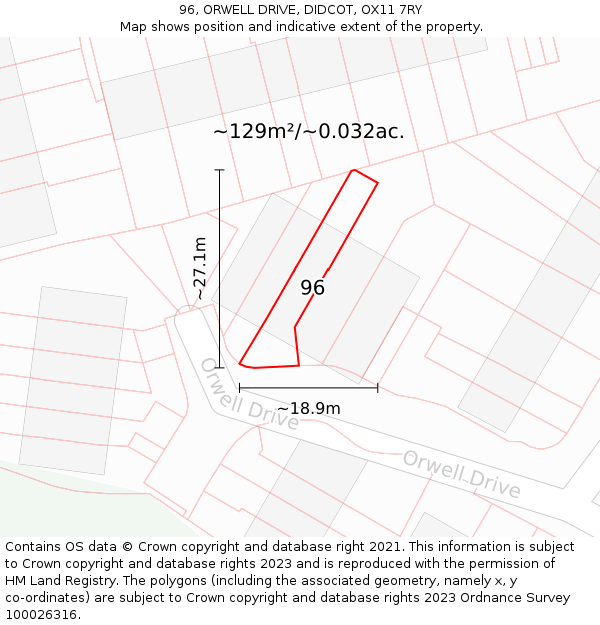 96, ORWELL DRIVE, DIDCOT, OX11 7RY: Plot and title map