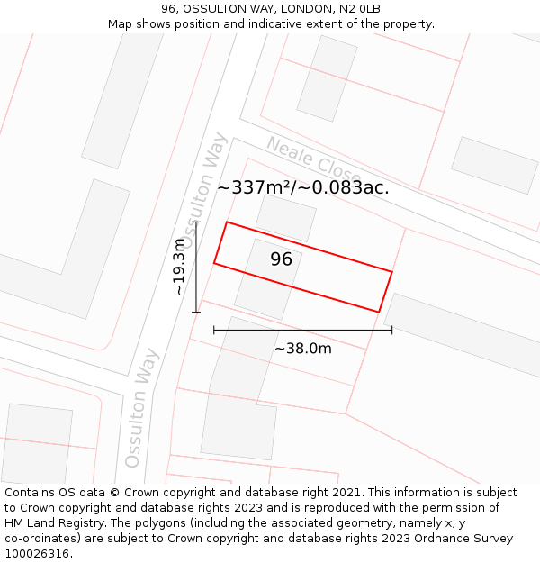 96, OSSULTON WAY, LONDON, N2 0LB: Plot and title map