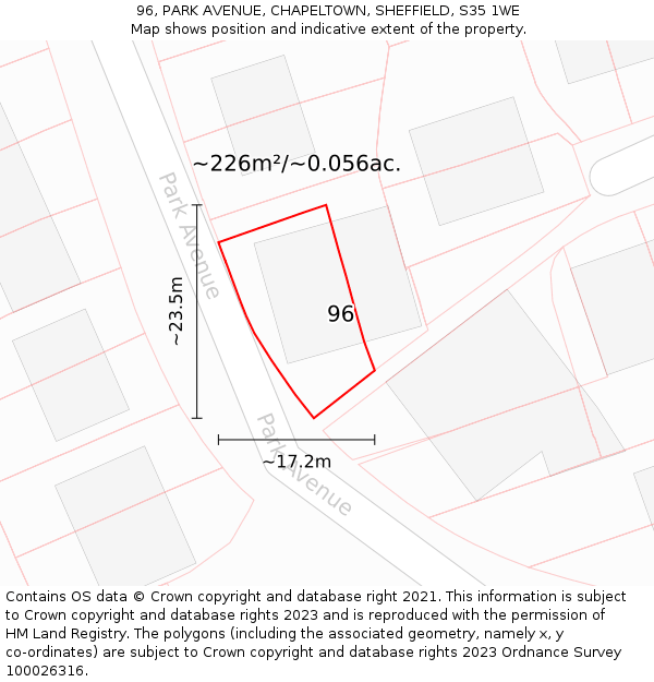 96, PARK AVENUE, CHAPELTOWN, SHEFFIELD, S35 1WE: Plot and title map