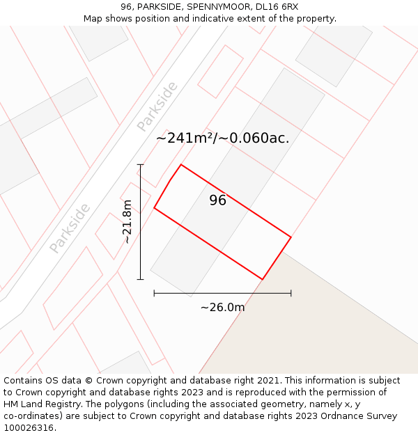 96, PARKSIDE, SPENNYMOOR, DL16 6RX: Plot and title map