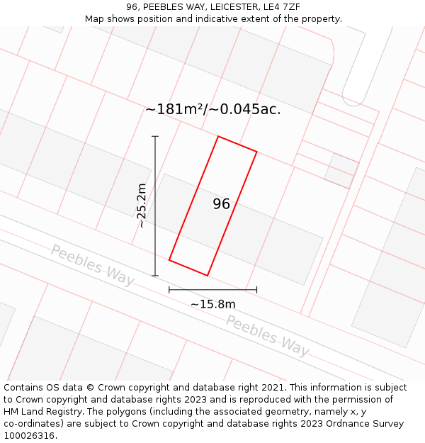 96, PEEBLES WAY, LEICESTER, LE4 7ZF: Plot and title map