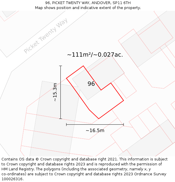 96, PICKET TWENTY WAY, ANDOVER, SP11 6TH: Plot and title map