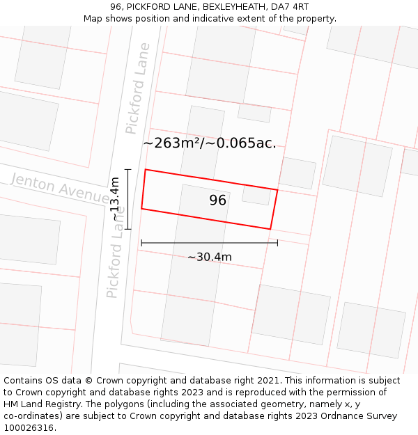 96, PICKFORD LANE, BEXLEYHEATH, DA7 4RT: Plot and title map