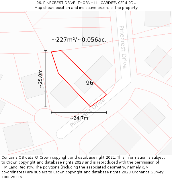 96, PINECREST DRIVE, THORNHILL, CARDIFF, CF14 9DU: Plot and title map