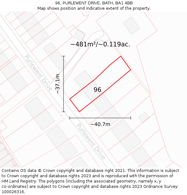 96, PURLEWENT DRIVE, BATH, BA1 4BB: Plot and title map